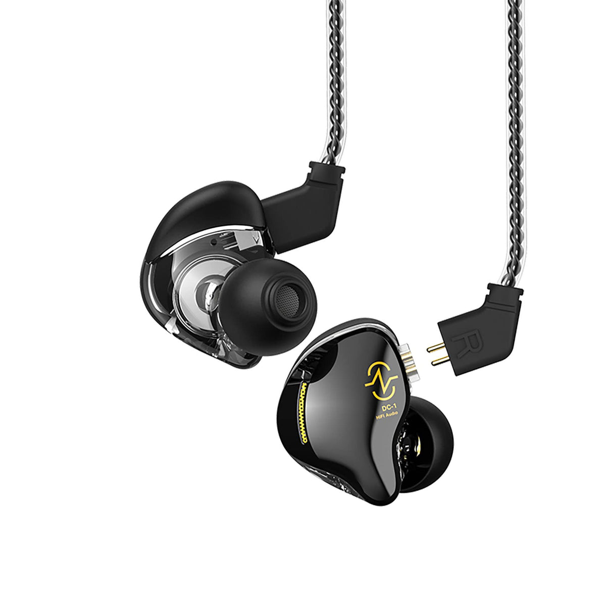 Auriculares CCZ Coffee-Bean iem 1DD Driver en Monitores de Oído Intraurales con sonido inmersivo de bajos y cable para juegos, Música para Adolescentes, Video, Batería para Gimnasio, Correr, Iglesia (Con micrófono Negro)